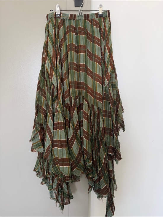 Free People Dresses & Skirts - Free People Green and Brown Striped Asymmetrical Handkerchief Skirt